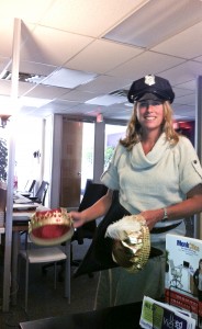 Tish in a police hat